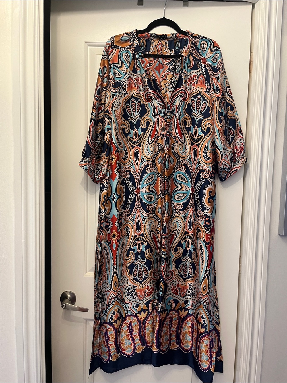 Zara Printed Paisley Midi Dress in Navy & Rust